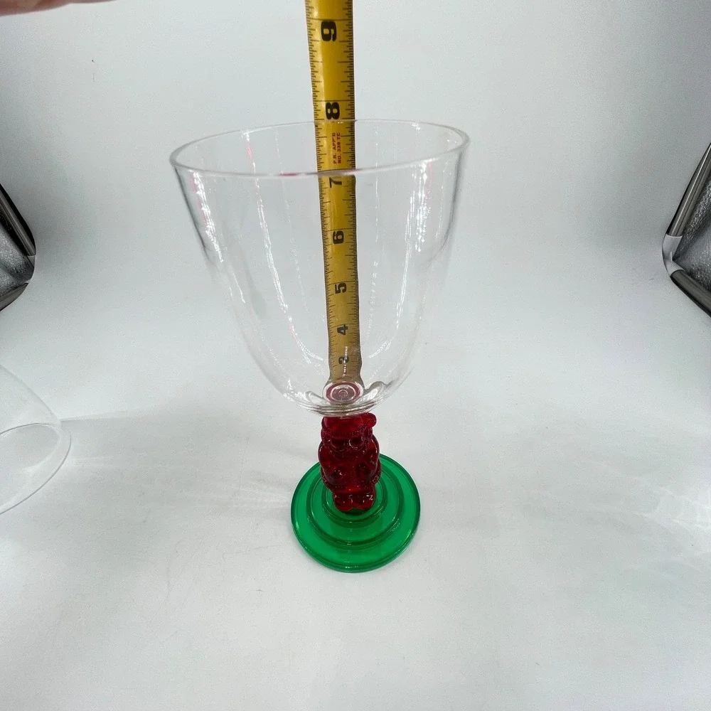 Vintage Santa Claus Christmas Wine Glasses Set of 4 Red Green Stemmed Goblets